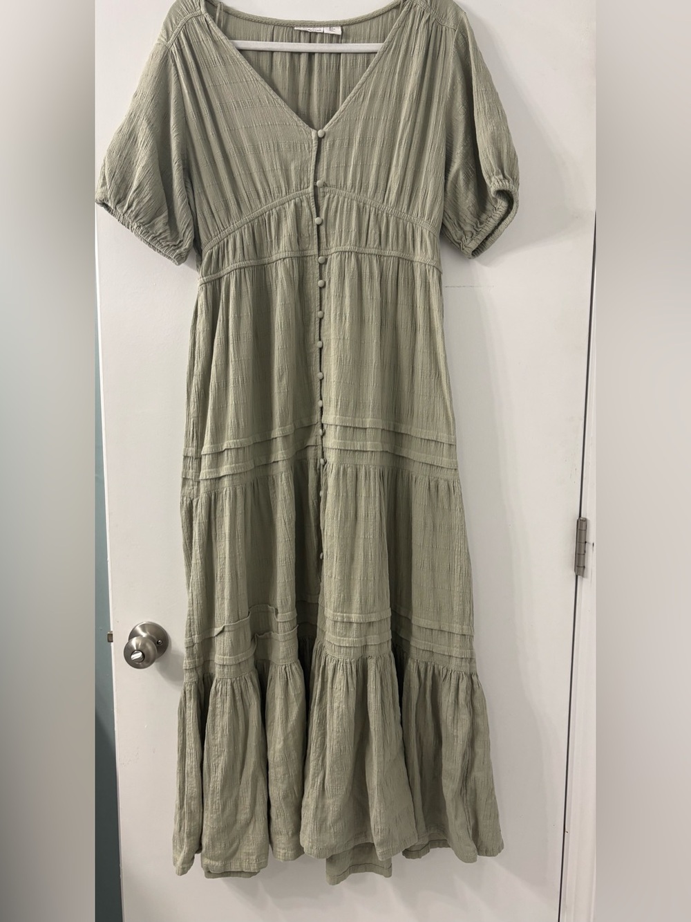 Sage green maxi button down dress